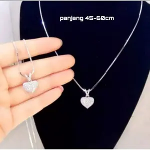KALUNG TITANIUM WANITA LIONTIN LOVE SILVER FULL PERMATA -CJR TITANIUM