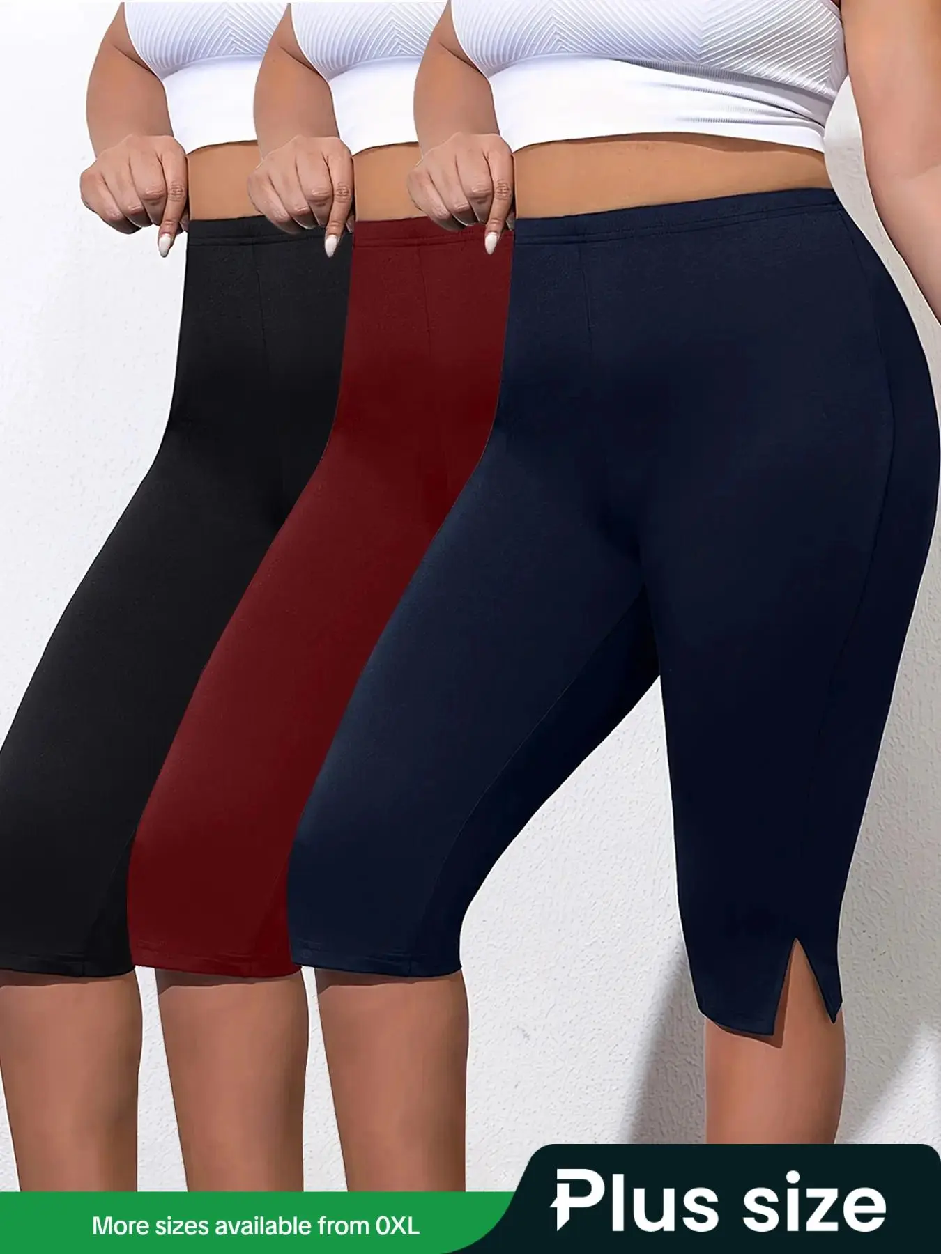 【Plus Size】 Solid Color Skinny Cropped Leggings, Casual Comfy Breathable Skinny Pants for Daily Wear, Women's Bottoms for All Seasons