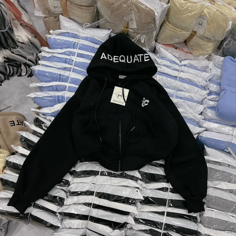 Áo Khoác Hoodie Croptop Phối 4 Túi Dáng Lửng Nỉ Dáng Rộng Tay Bồng Thêu Chữ IC Nữ Women 2