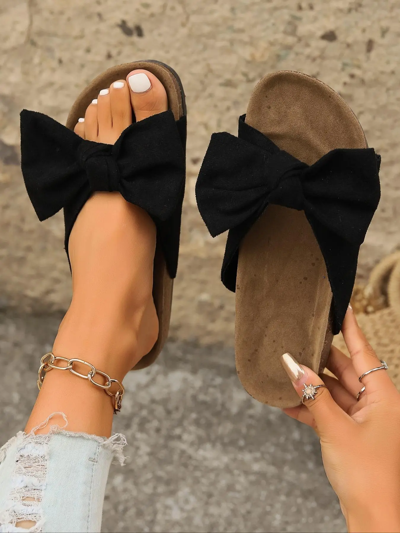 Women's Bowknot Design Flat Sandals, Casual Soft Comfortable Home Slippers, Non-slip Slippers for Indoor & Outdoor Wear, Walking Shoes