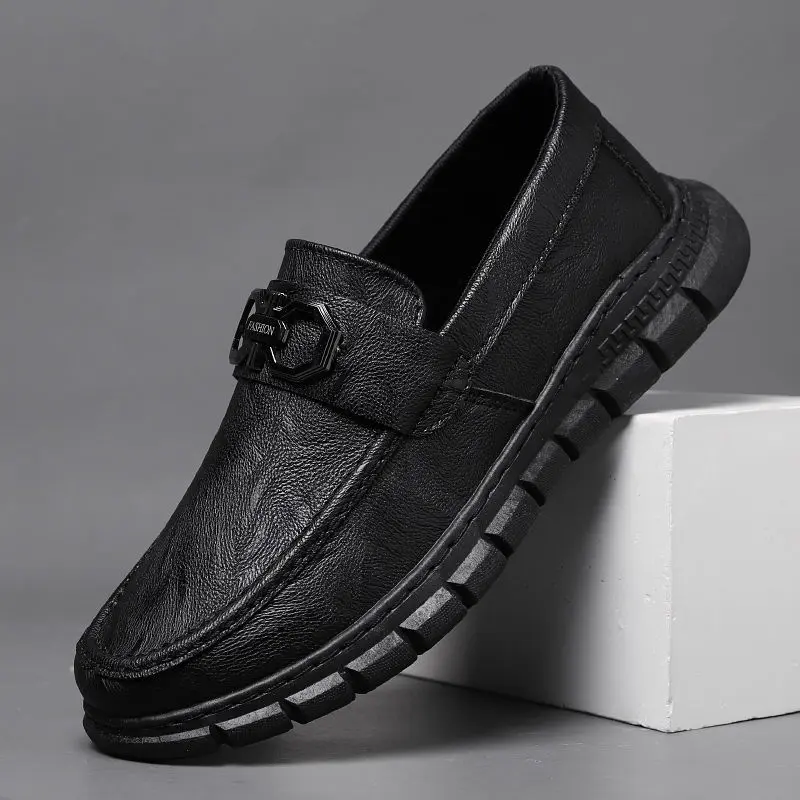 Casual Leather Shoes for Men, Autumn New Versatile Trendy Breathable Low-top Sneakers, Black Work Shoes, Lazy Loafers, Trendy