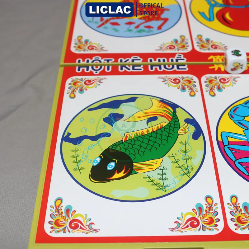 Bộ Bầu Cua Tôm Cá gồm Bàn Nhựa và 3 Xúc Xắc đá hàng Việt Nam chất lượng cao, Đồ chơi dân gian, Đồ chơi lắc bầu cua vui vẻ ngày tết, Boardgame giá rẻ - LICLAC 3