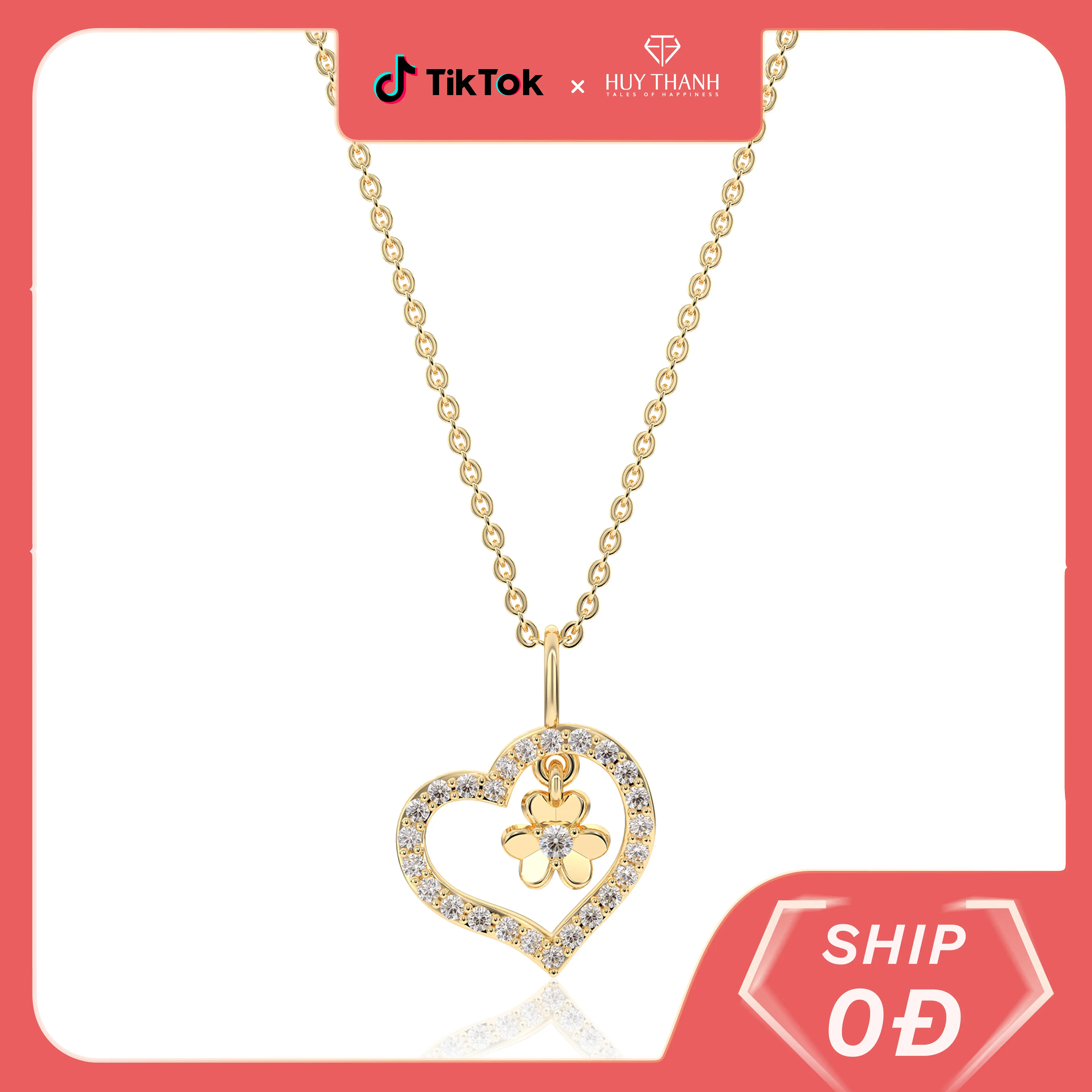 HuyThanhJewelry MDMAMD720 Mặt dây chuyền Vàng 14k Họa Tiết Trái Tim Nhỏ Xinh