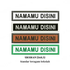 Bordir Nama Seragam Sekolah 1 HARI JADI Ukuran SD 1.8x8.5 cm & SMP 1.8x8.5 cm & SMA 2x9 cm Custom Warna Benang & Warna Dasar Bahan Hitam Putih Coklat Pramuka Kuning Merah dll