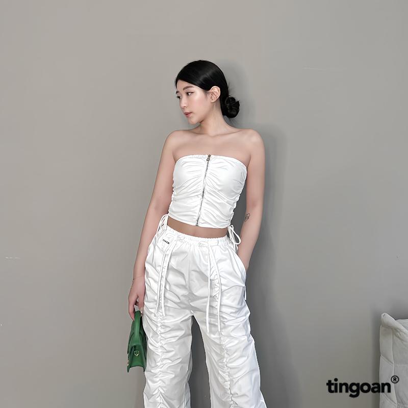 TINGOAN - Quần dài cạp chun sun giữa đính 2 nơ KIMMIE PANTS/WH