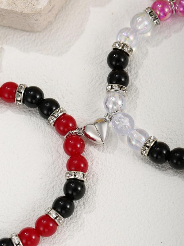 Fashion Spider & Net Design Charm Beaded Bracelet, 2024 Casual Simple Half Magnetic Heart Charm Jewelry for Party, Daily Clothing Decor, Valentine's Day, Gift 4