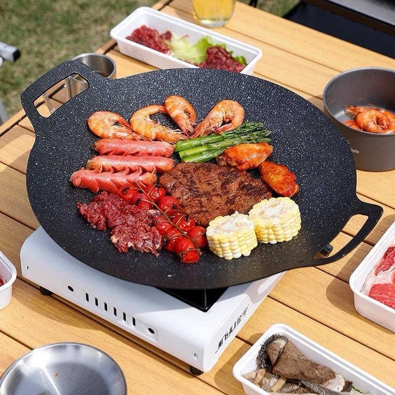 Chảo Đá Nướng Thịt BBQ Hàn Quốc Cao Cấp Size 34cm Nướng Không Cần Dầu Chống Dính Dễ Vệ Sinh