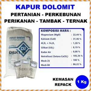 Kapur Dolomit 1 Kg Kemasan Repack Pupuk Dolomite Kalsium Super Pertanian Tani Ternak Tambak Perikanan