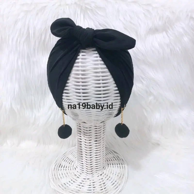 Turban Bayi Pita Kelinci Anting Pompom / Tutup Kepala Anak Cewek Perempuan 3