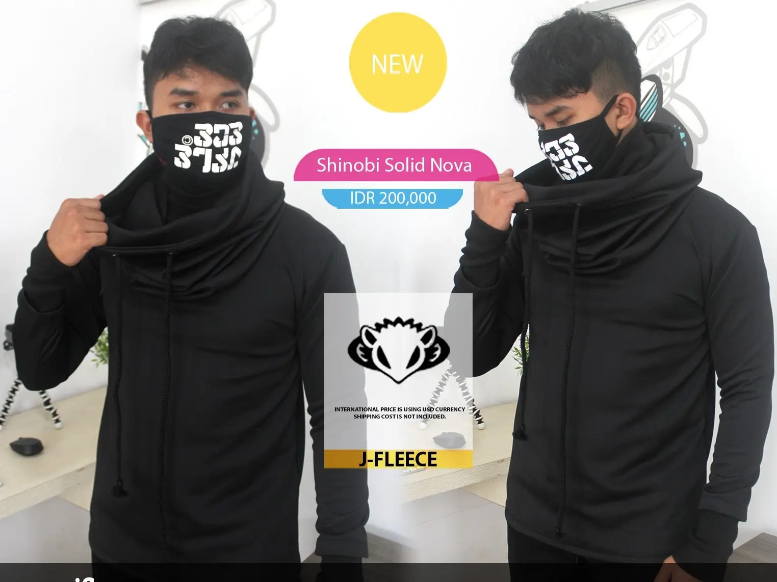 Jaket Sweater Shinobi Solid Nova Jumper Casual Hoodie Pria Fit Cowok Hitam