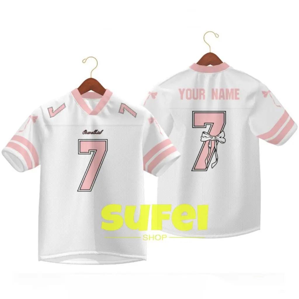[Free Custom Name & Number]Coquette Ribbon Jersey Coquette Custom Nama Microfiber Jersey T Shirt Lengan Pendek Sport Retro Collar Quick Dry Baju Unisex