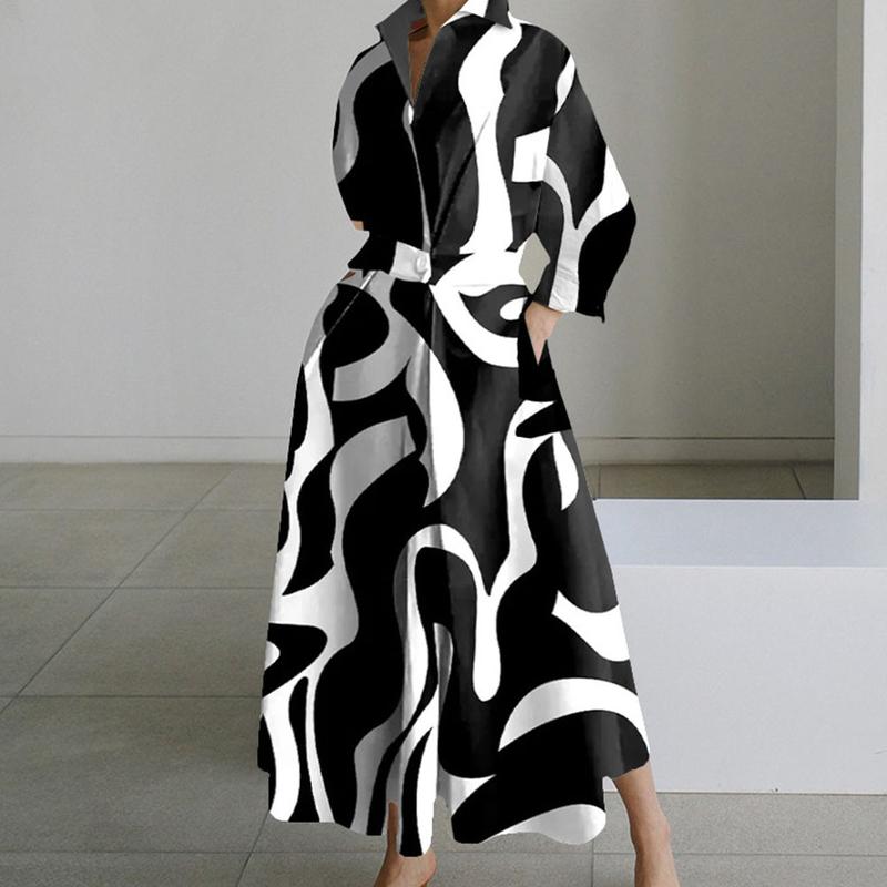 Elegant Maxi Dress for Women Long Sleeve V-Neck Casual Party Dress With Pocket 3