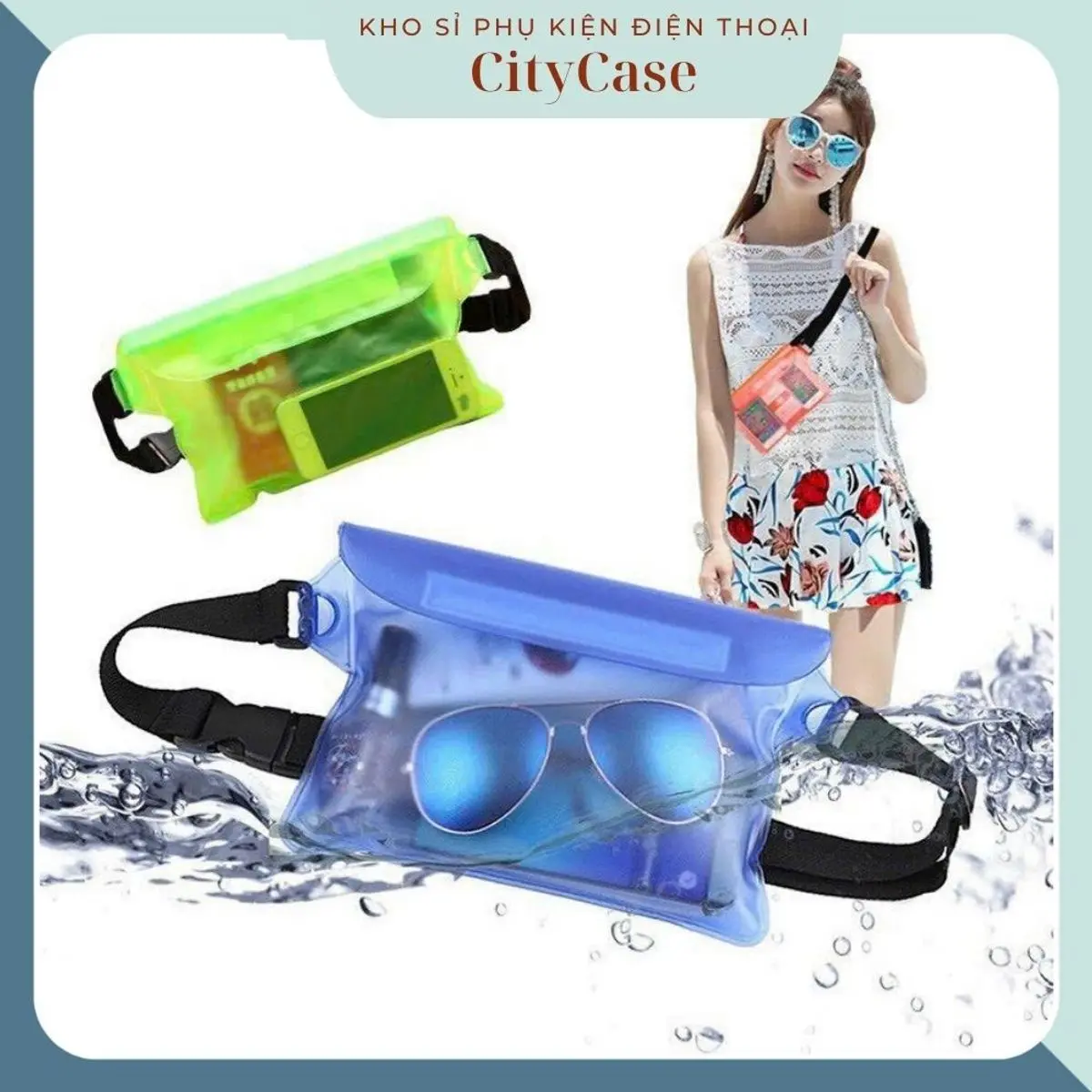 Túi chống nước kiểu túi xách đeo vai, đeo chéo, đeo bụng để được rất nhiều đồ đi biển bơi kícḣ thước 16*22cm Citycase