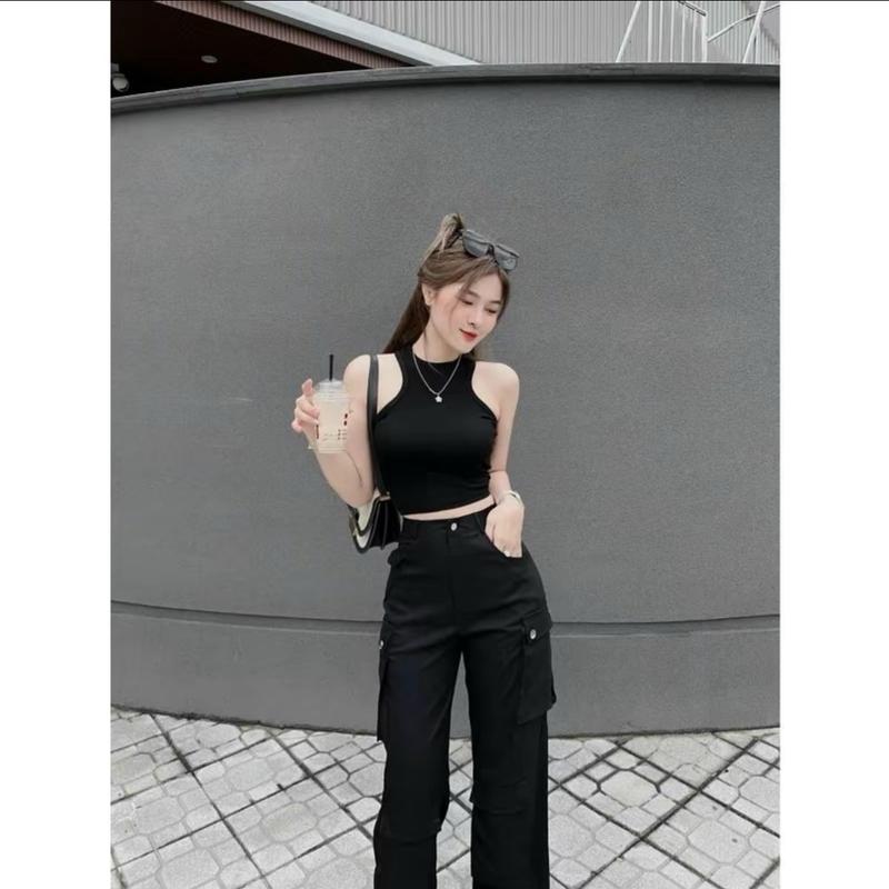  Quần Kaki Ống Rộng Nữ 4 Túi Hộp Phong Cách Hàn Quốc - Đen Nâu Trắng - S-2XL quan 9 