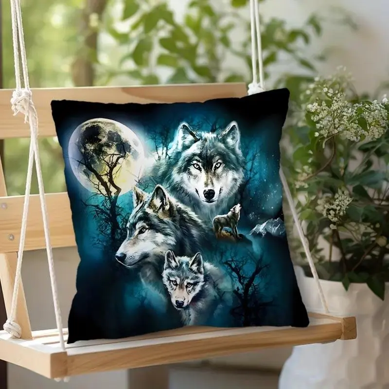 Wolf Pattern Cushion Cover, 1 Count Throw Pillow Cover, Square Pillowcase for Home Sofa Bed without Pillow Core 3
