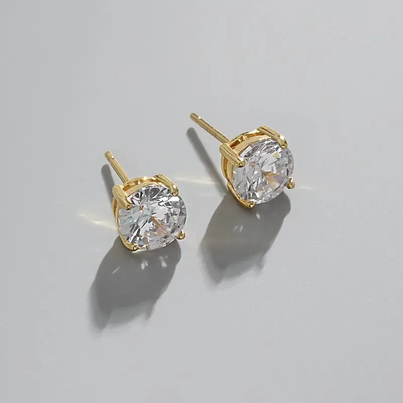925 sterling silver four claw inlaid zircon earrings for women's Instagram high-end design, versatile basic style, directly popular new model