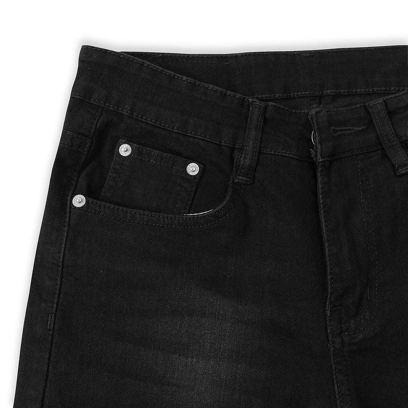 Quần short jean ngắn jean Nam ống rộng ĐEN WAT vải cotton co giãn nhẹ Pants Có Túi 3