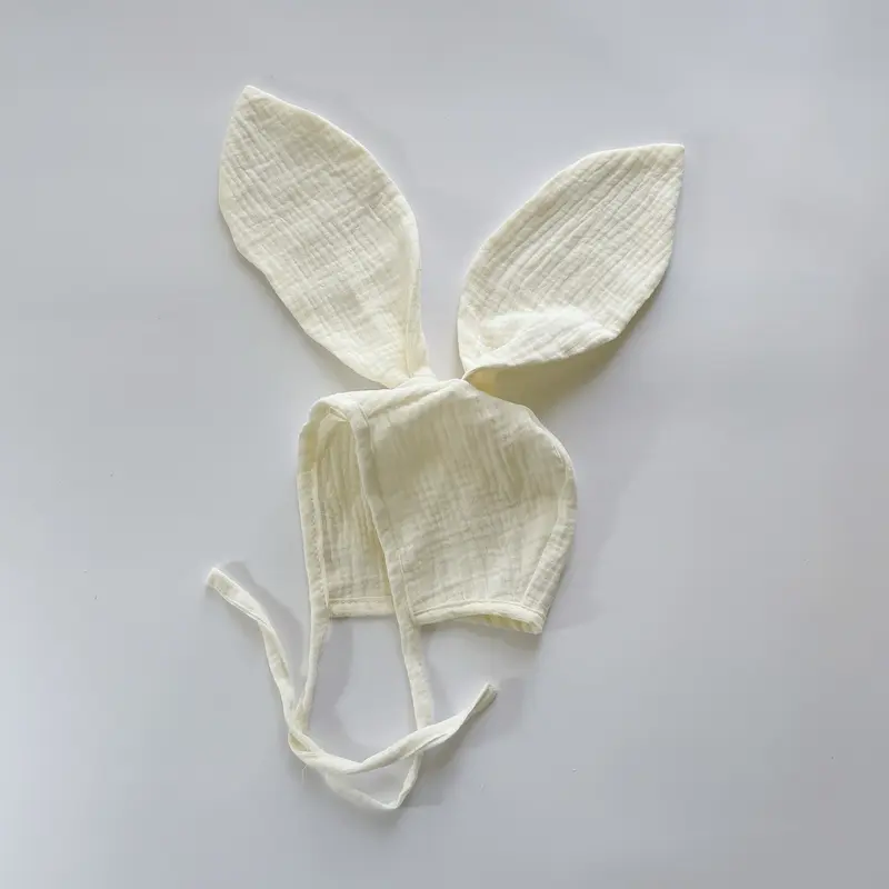 Mũ buộc dây tai gấu tai thỏ vải xô Muslin cho bé Sinnie, mũ tai thỏ siêu dài vải xô sợi tre thấm hút cho bé. Voi 4