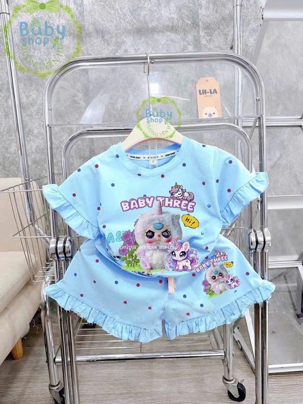 Set Bộ Quần Áo Viền May Bèo In Hình BABYTHREE Dễ Thương Dành Cho Bé Gái Từ 9-42kg, Chất Thun Nhẹ Và Thoáng Mát. 1