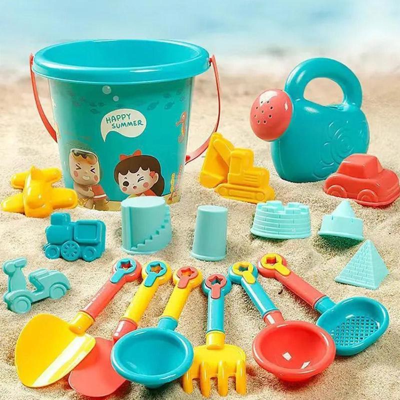 Product Introduction of Travel Beach Toys  Beach Toys Set With Sand Rake Watering Can Bucket Shovels Rakes Models Play Tools 14