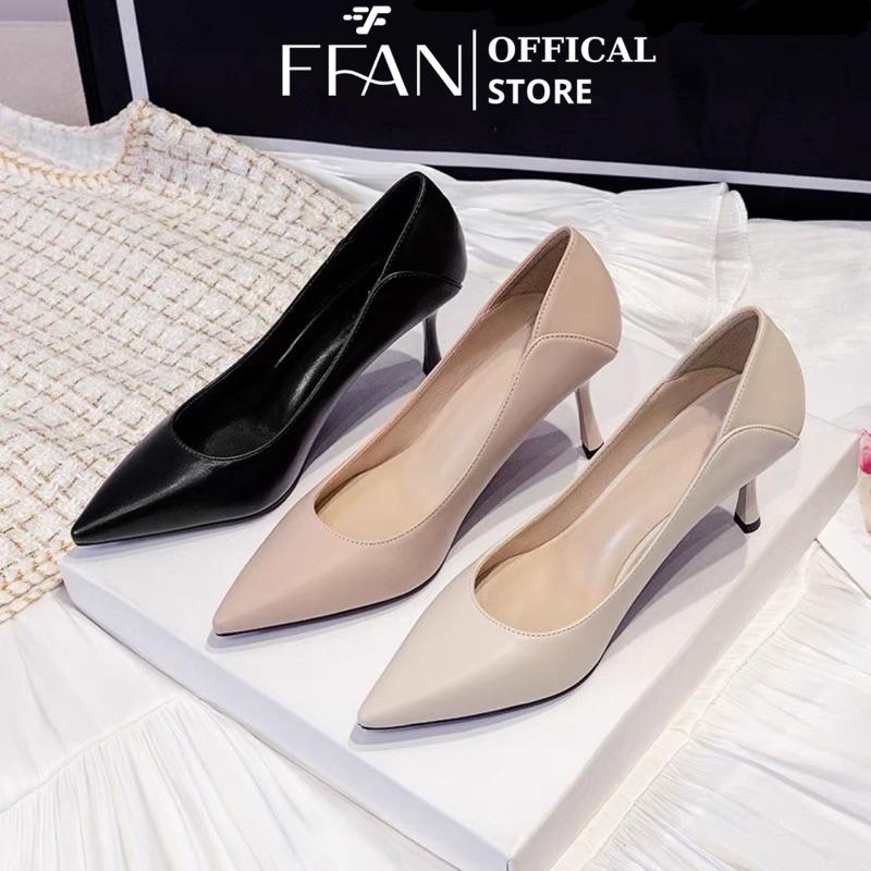 [DA THẬT mềm mại] Giày cao gót nữ mũi nhọn gót nhọn FFAN 5 7 phân bít mũi 1810 màu đen be hồng trắng nâu big size