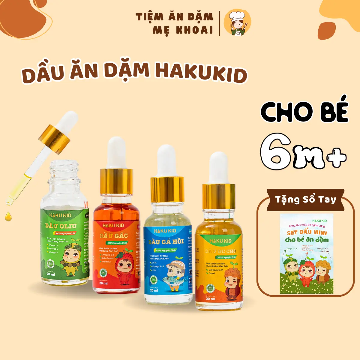 Dầu Ăn Dặm Cho Bé - Set Dầu Ăn Hakukid Bổ Não, Tăng Đề Kháng, Hỗ Trợ Tiêu Hóa & Phát Triển Toàn Diện
