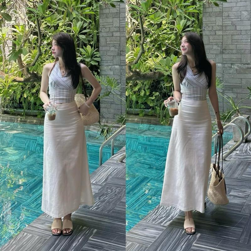 (ẢNH OLDSCHOOL) Chân váy LINEN THÔ dáng dài 88cm có lót trong