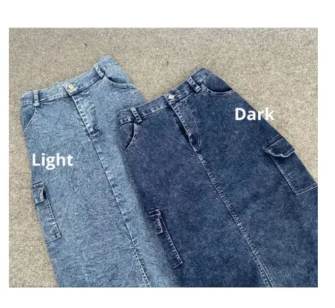 Zifana-Rok Jeans Cargo Belah Depan Korean Style Melar Variasi Kantong samping 1