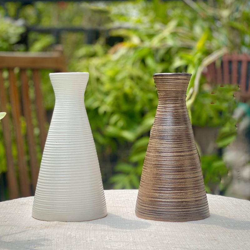 Bình hoa dáng bó mạ Bình gốm sứ Bát Tràng trơn không họa tiết men nâu Mộc Decor trang trí nhà cửa