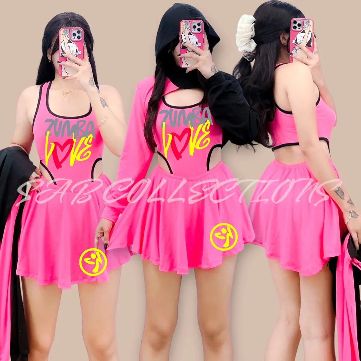 VNR 2in1 ZUMBA HODDIE JACKET ONESUIT WITH BUILT IN CYLING SHORT COTTON