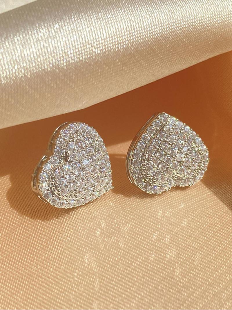 Product Introduction of Elegant Rhinestone Heart Shaped Stud Earrings (1 Pair), Fashionable Jewelry for Women, Fashion Jewelry for Party, Daily Clothing Decor, Trendy All-match & Exquisite Jewelry for Birthday Gift, Valentine's Day, Gift 16