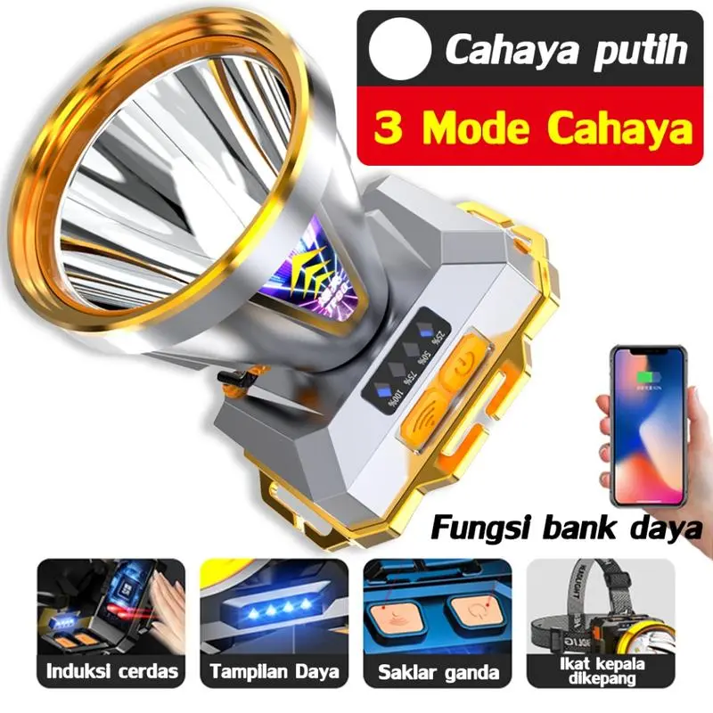 300Watt Penerangan terus menerus selama 500 jam LED senter super terang lampu depan luar yang kuat lampu depan tahan air sensor gerak senter berkemah senter kepala super terang / Senter Kepala Super Terang Tahan Air / senter terang jarak Listrik Alat