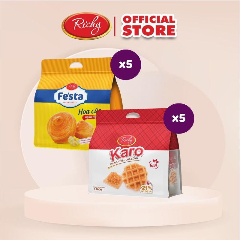  Combo 10 túi bánh mì tươi BEST SELLER RICHY gồm 2 loại bánh mì hoa cúc ngàn lớp và Karo 