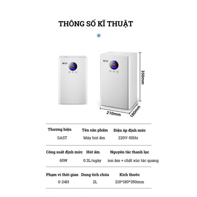 Máy hút ẩm gia đình, phòng ngủ mini SAST CG-982 - Bảo hành 3 tháng - Máy hút ẩm không khí chống nồm, ẩm mốc thông minh, độ ồn thấp, dung tích chứa 2l, tiết kiệm năng lượng 4