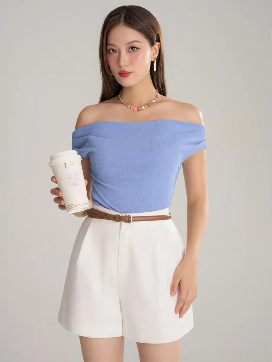 Áo thun trễ vai nữ thiết kế Eva de Eva 24SOTT010