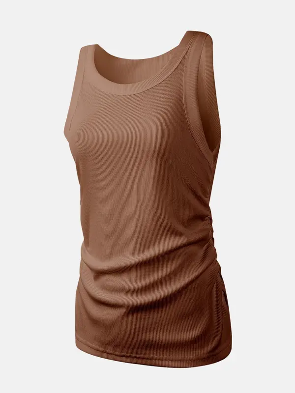 Women's Solid Ribbed Sports Tank Top, Casual Breathable Quick Drying Sleeveless Sports Top for Summer, Ladies Sportswear for Indoor Outdoor Wear 2