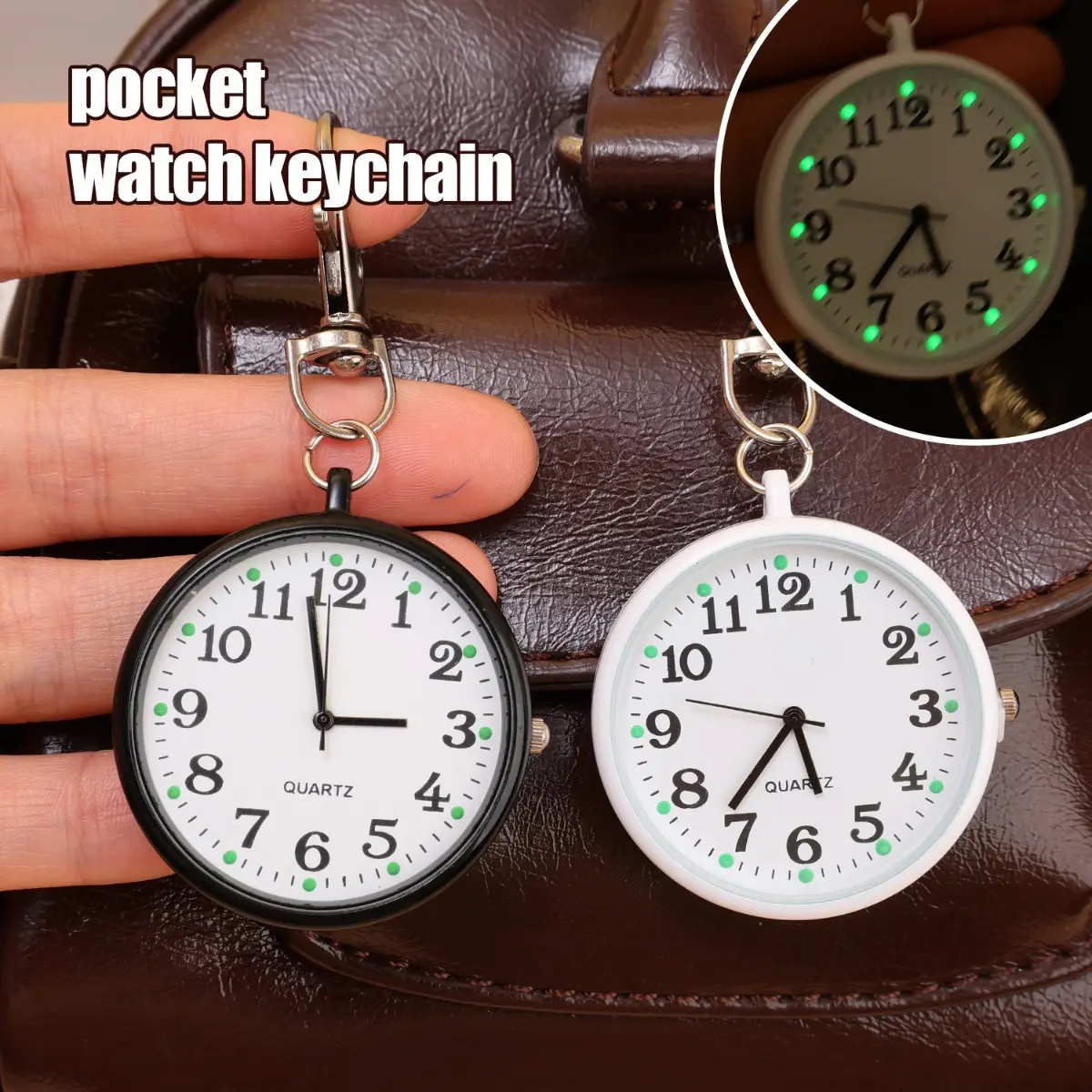1Pc New Arrival Pocket Watches Keychains Luminous Moveable Pointer ...