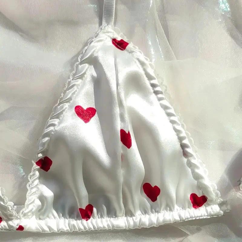 Bộ Đồ Lót Áo Ngực Và Quần Lót, Chất Liệu Satin Mượt Mà Mềm Mại, Đồ Lót Hình Trái Tim Gợi Cảm, Quần Lót Bikini, Bộ Đồ Ngủ, Dễ Thương Và Mềm Mại, Dây Đeo Trơn Thích Hợp Làm Quần Áo Ngủ 4