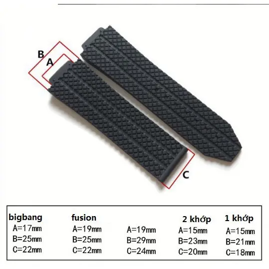 Dây Đồng Hồ HUB Nam Size 42 ( 19 25 22 mm) Cao Su Đen (tặng chốt kèm tua vít thay dây) Phụ Kiện 5