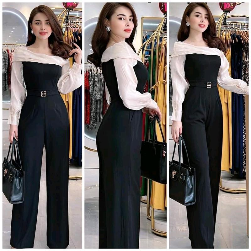 Jumpsuit dài lệch vai phối eo ● Mã hàng : SJ1141 Trơn Nhung jum nữ đi biển