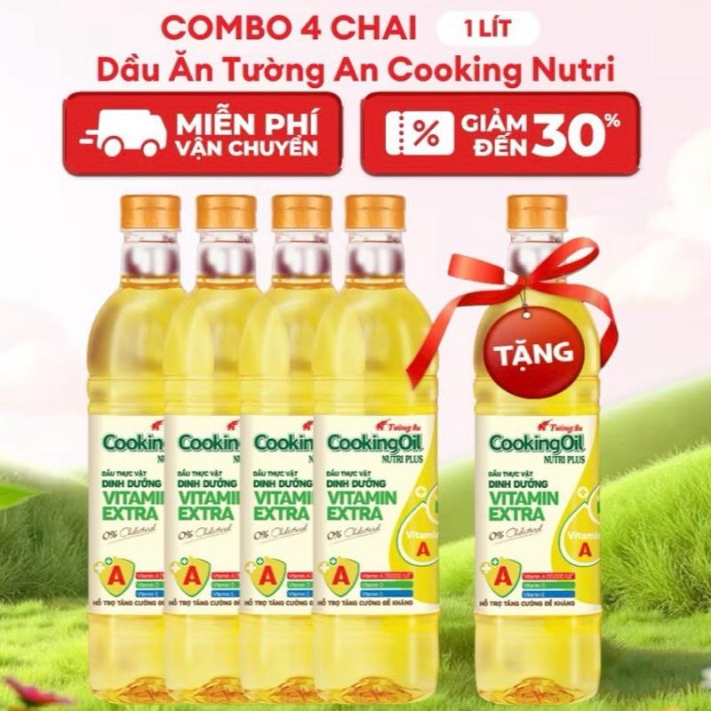   MUA 4LíT TẶNG 1Lít COMBO 4 Chai x 1Lít  Dầu ăn Tường An Cooking Nutri Plus - Dầu Olein Đậu Nành Hướng Dương 