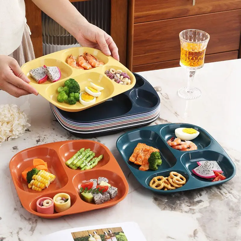 12 Colors Baby Dining Plate Set Plastic Food Divided 4-Grids Children's Supplementary Food Tableware Home Thickened Plate Black White Blue Green Plates