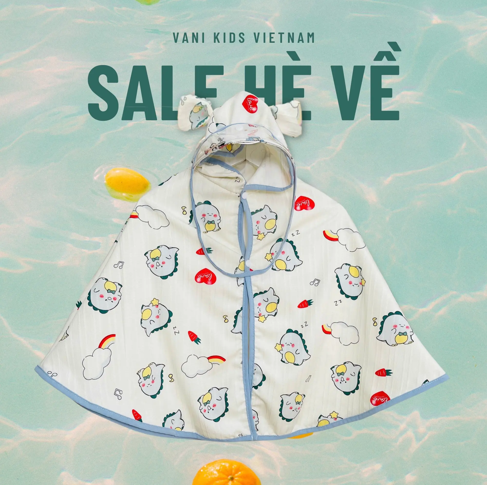 [SALE HÈ VỀ] Áo choàng chống nắng, chắn gió cho bé, chất liệu đũi gân, kèm tấm chắn VANI KIDS 0-4 TUỔI, 5-18KG, dài 73CM trùm kín chân cho bé (CÚC BẤM) Kem Voi