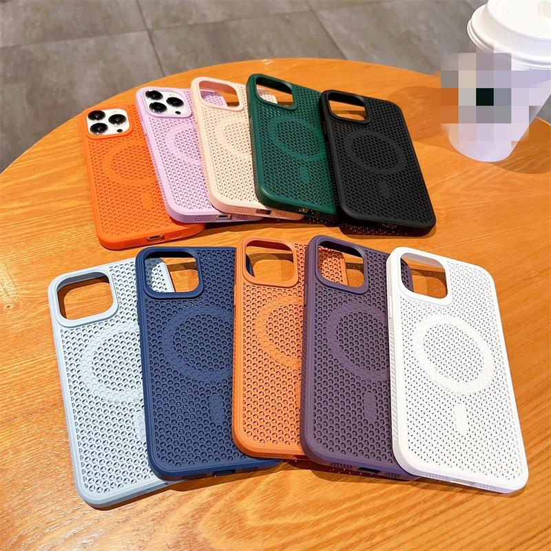 Sarung Telefon Apple 15, Reka Bentuk Jaringan Sarang Lebah Mudah, Magnetik, Iphone13 dan 14promax, Penyerapan Haba Bernafas, Sarung Keras 0
