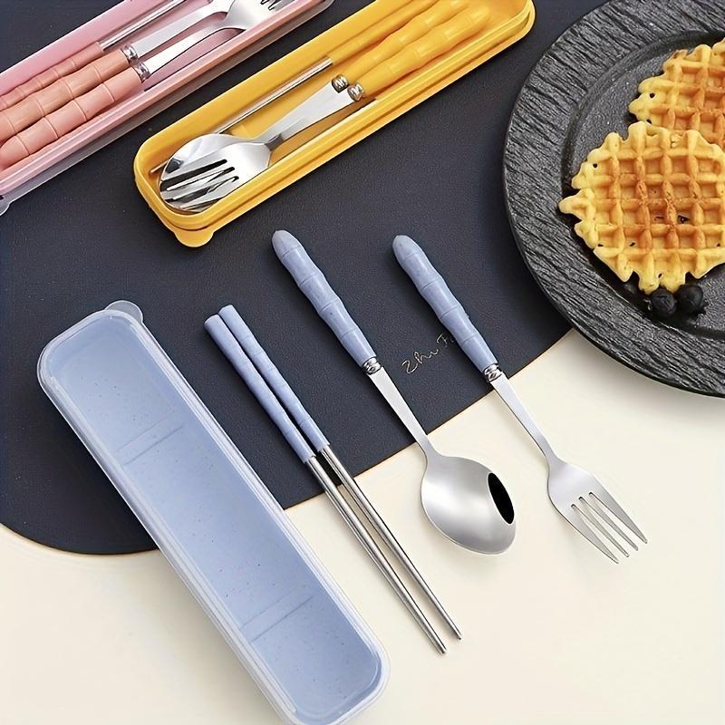 Product Introduction of Portable Cutlery Set with Case, 4 Counts/set Including Spoon, Fork & Chopsticks, Reusable Tableware Set for Lunch, Camping, School, Picnic 14