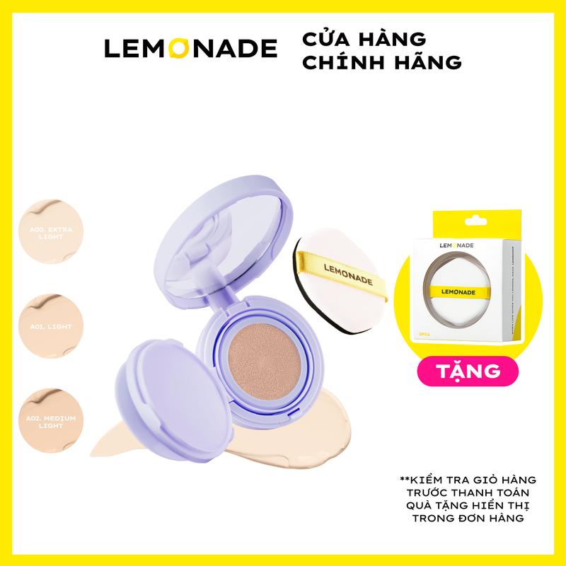 [MUA 1 TẶNG 1] MUA 01 Phấn Nước Mỏng Nhẹ Kiềm Dầu Thuần Chay Chống Nắng Lemonade Supermatte No Makeup Cushion 15g TẶNG 01 Lemonade Cushion Puff set 3pcs