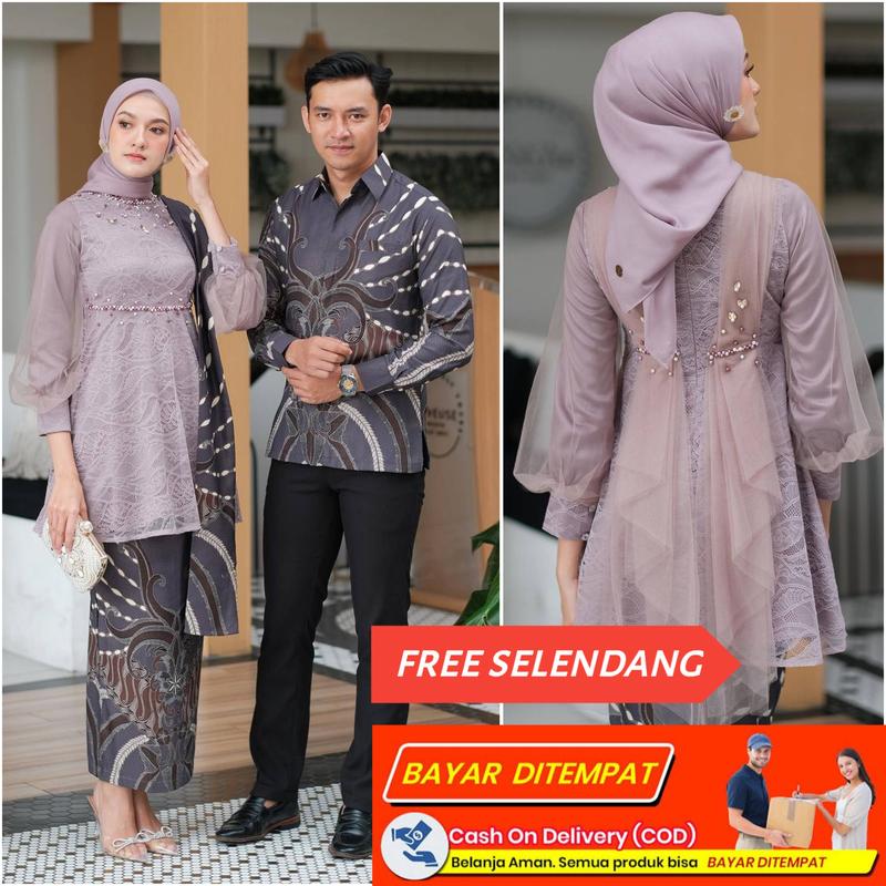 KEBAYA BATIK COUPLE MODERN BURKAT KONDANGAN BROKAT TILE BRUKAT WISUDA SET KUTU BARU BAJU LAMARAN TUNANGAN BAJU WISUDA 1
