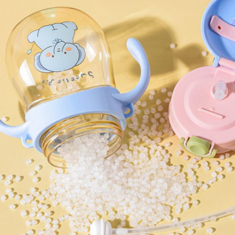 Bình uống nước cho bé dung tích 300ml có tay cầm kèm quai đeo, chống đổ, chống tràn Voi Kem 5