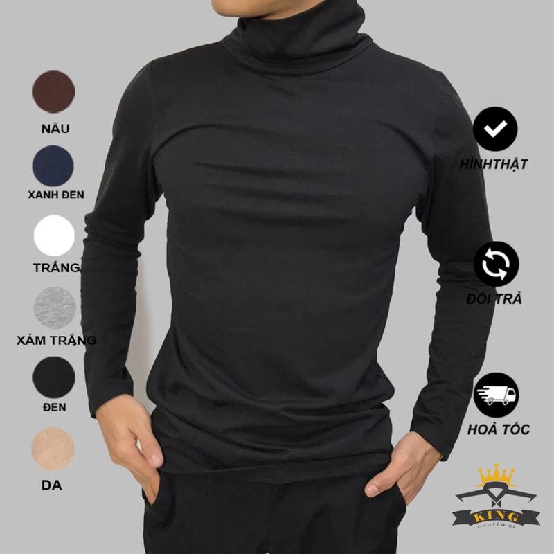 Áo cổ lọ nam tay dài KING cổ cao bigsize chất thun cotton giữ nhiệt tốt T13