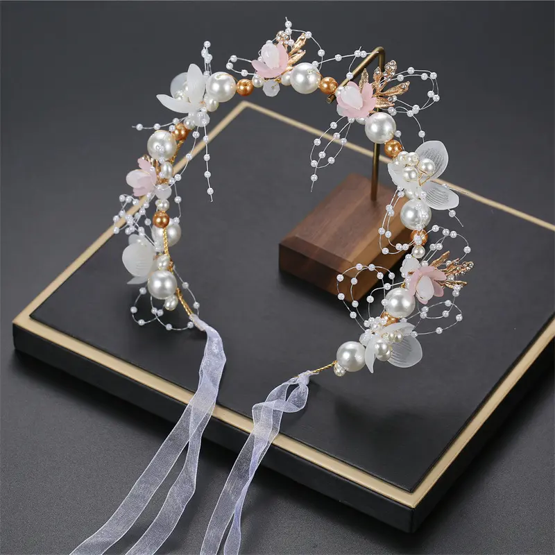 Bando Mutiara Bunga Elegan Buatan Tangan Berkualitas Bando Bandana Headpiece Aksesoris Rambut Wanita 3